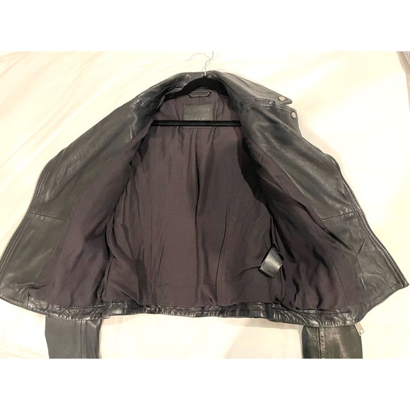 ALL SAINTS Women Bleeker Biker Cargo Leather Jacket Moto Black 0 XS 32 EUC - Picture 11 of 15